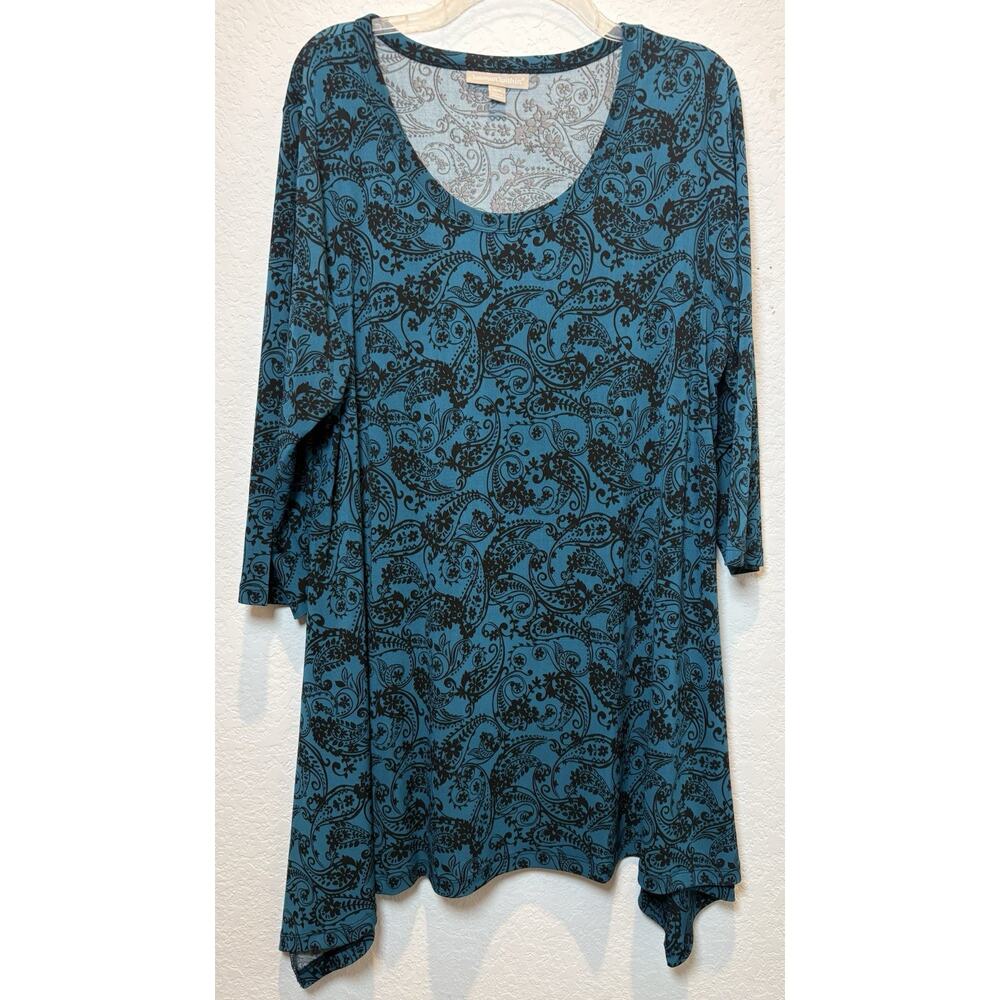 Woman Within Turquoise and Black Paisley V-Neck Tunic Size L 18/20